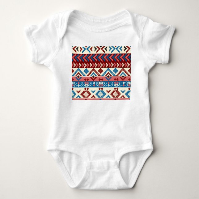 Colourful Hand-Drawn Tribal Pattern Baby Bodysuit (Front)