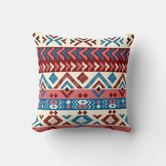 Colourful Hand-Drawn Tribal Pattern Cushion (Front)