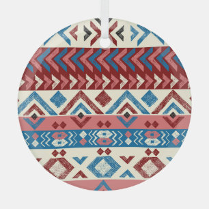 Colourful Hand-Drawn Tribal Pattern Glass Tree Decoration