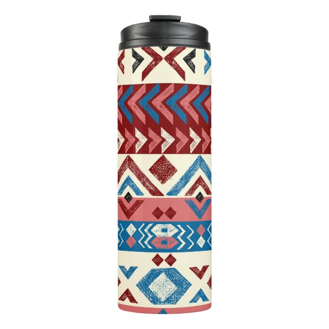Colourful Hand-Drawn Tribal Pattern Thermal Tumbler (Front)
