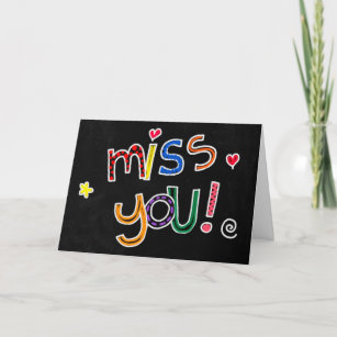 Colourful Hand Drawn Typography Red Heart Miss You Card