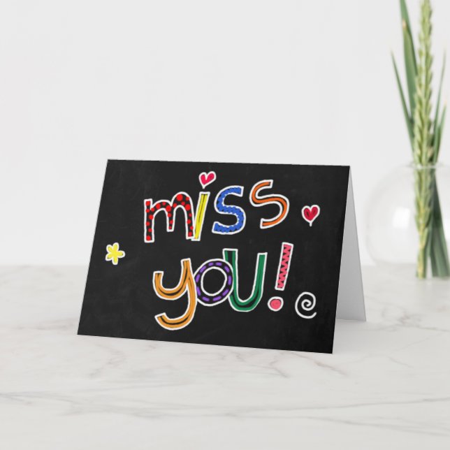 Colourful Hand Drawn Typography Red Heart Miss You Card (Front)