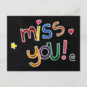 Colourful Hand Drawn Typography Red Heart Miss You Postcard