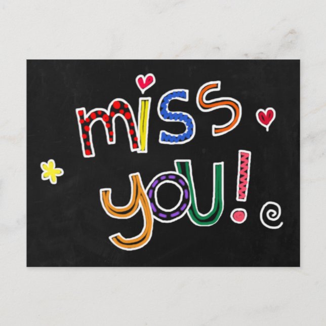 Colourful Hand Drawn Typography Red Heart Miss You Postcard (Front)