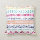 Colourful Hand Drawn Watercolor Tribal Pillow<br><div class="desc">Chic watercolor dark navy blue,  light lime green,  peach,  teal,  and fuchsia hot pink tribal pattern with hand drawn triangles and circles.</div>