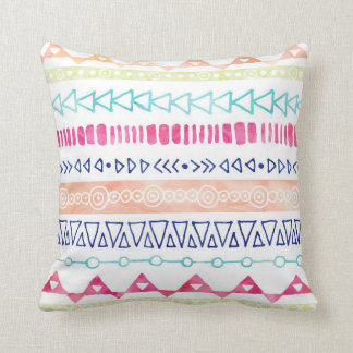Colourful Hand Drawn Watercolor Tribal Pillow