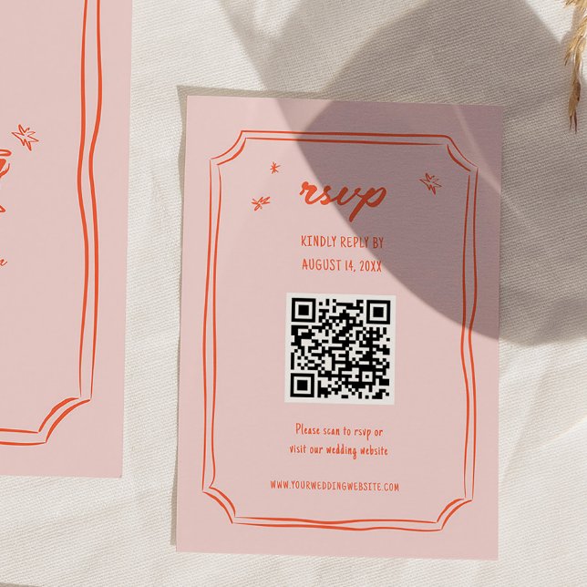 Colourful Hand Drawn Wedding Fun QR RSVP Cards (Creator Uploaded)