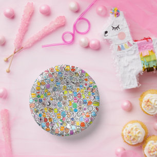 Colourful Hand Drawn Whimsical Pattern Paper Plate