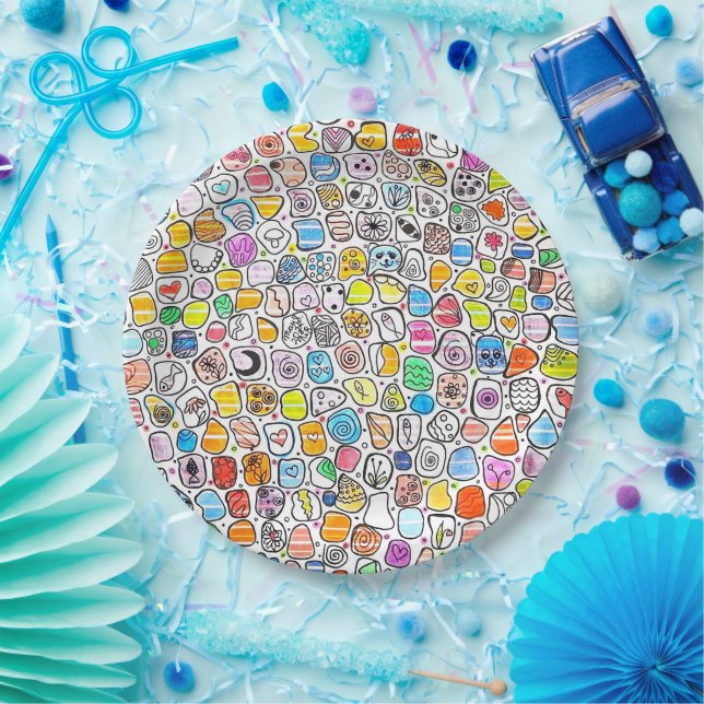 ​Colourful Hand Drawn Whimsical Pattern  Paper Plate (Party)