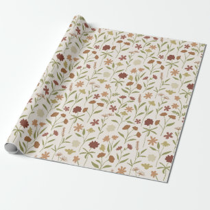 Colourful Hand Drawn Woodland Wildflower Wrapping Paper