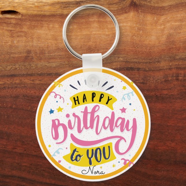 Colourful Hand Lettered Happy Birthday Confetti  Key Ring (Back)