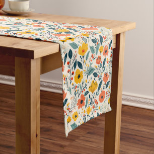 Colourful Hand-painted Floral Flowers  Short Table Runner