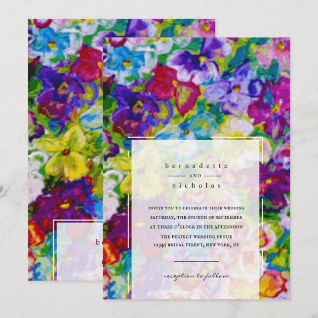 Colourful, Hand Painted Floral Wedding Invitations (Front/Back)