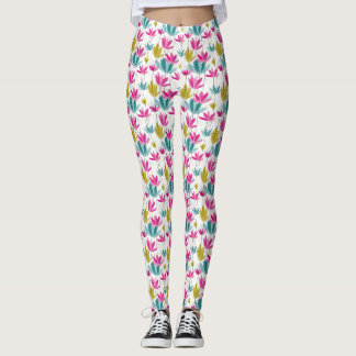 Colourful Hand-Painted Leaf Print Leggings