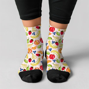 Colourful Hand Painted Mixed Fruit Pattern Novelty Socks