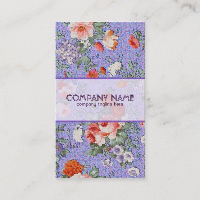 Colourful Hand Painted Rustic Flower-Purple Back Business Card (Front)