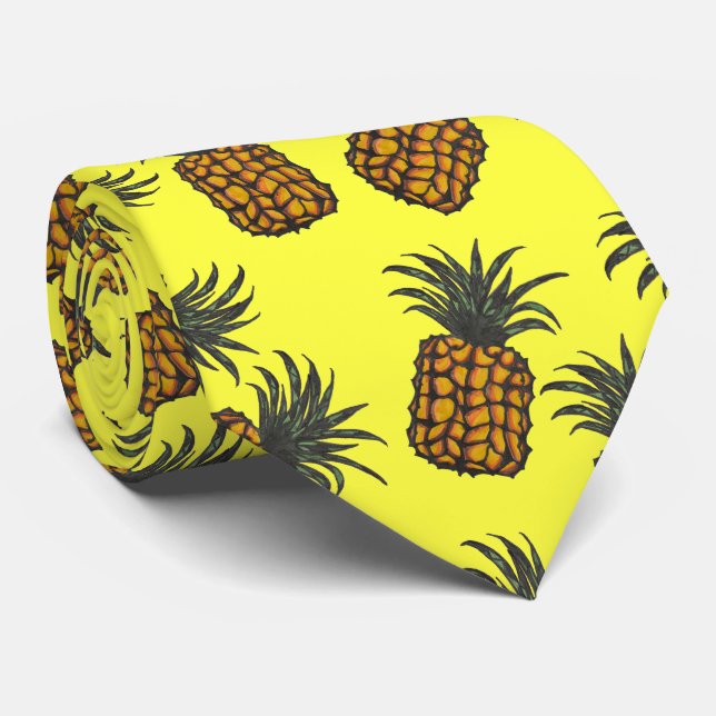 colourful hand painted tropical pineapple pattern tie (Rolled)