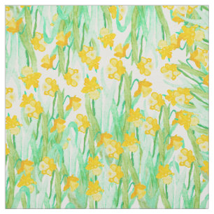 Colourful hand painted watercolor daffodil flowers fabric