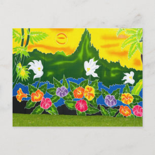 Colourful hand painted wraps.  Moorea, French Postcard