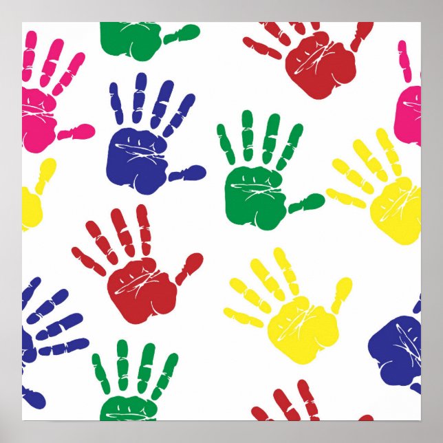 Colourful Hand Prints Office School Poster (Front)