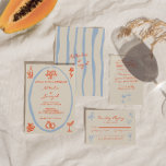 Colourful Hand Written Painted Whimsical Wedding   Invitation<br><div class="desc">This wedding invitation is perfect for your wedding if you are looking for an elegant unique and easy editable invitation .An elegant unique simple minimalist blue and orange wedding template invitation. as you see it features plain creamy classic background. And orange bright hand written bride's and groom's first names and...</div>
