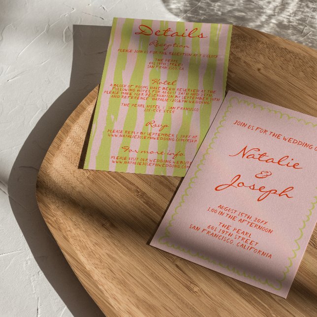 Colourful Hand Written Pinstripe All In One Weddin Invitation (Creator Uploaded)