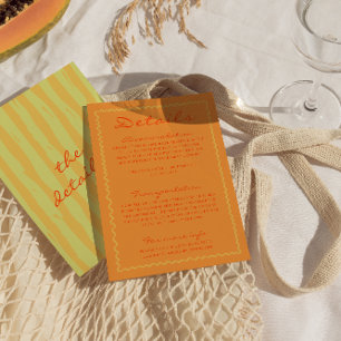 Colourful Hand Written Pinstripes Wedding Details Enclosure Card