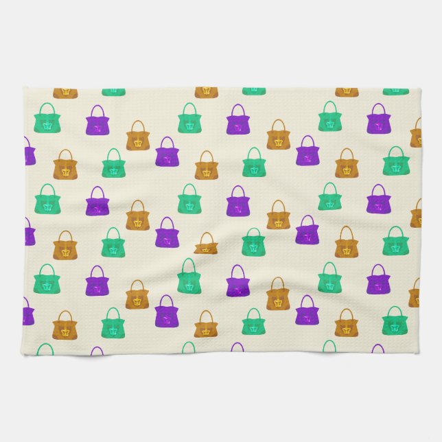 Colourful handbags pattern tea towel (Horizontal)