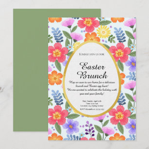 Colourful Handdrawn Floral Green Easter Brunch Invitation