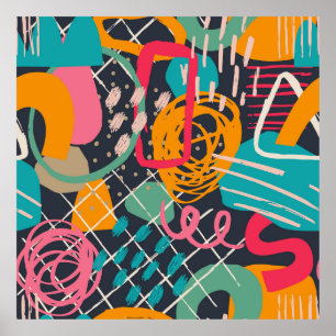 Colourful HandDrawnContemporary  Grunge Art 3 Poster