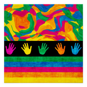 Colourful Handprint Abstract Pattern Poster
