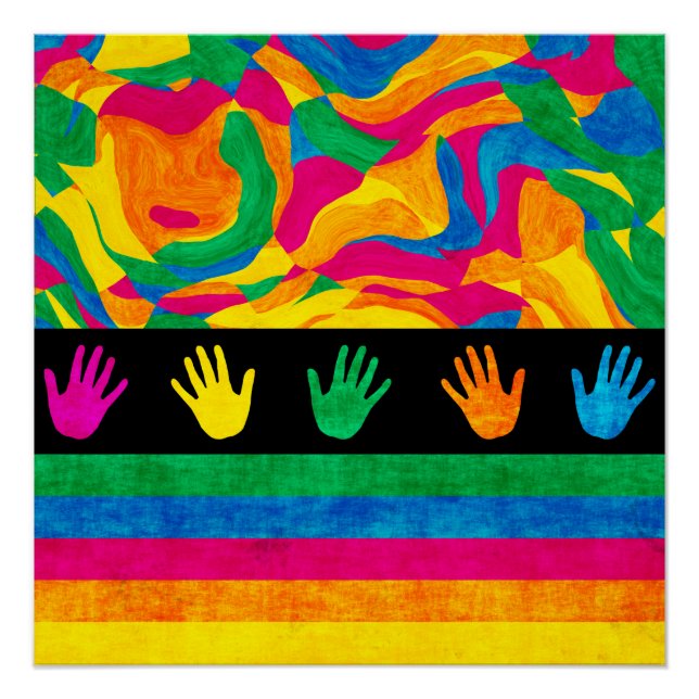 Colourful Handprint Abstract Pattern Poster (Front)