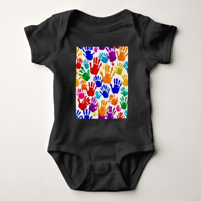 Colourful HandPrint  Baby Bodysuit (Front)