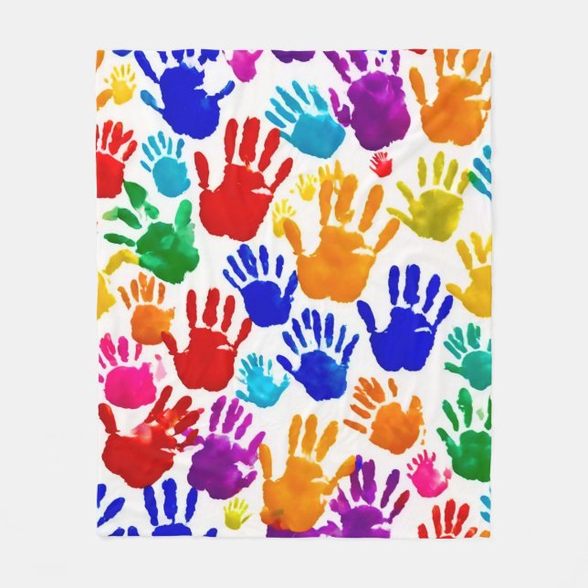 Colourful HandPrint Fleece Blanket (Front)