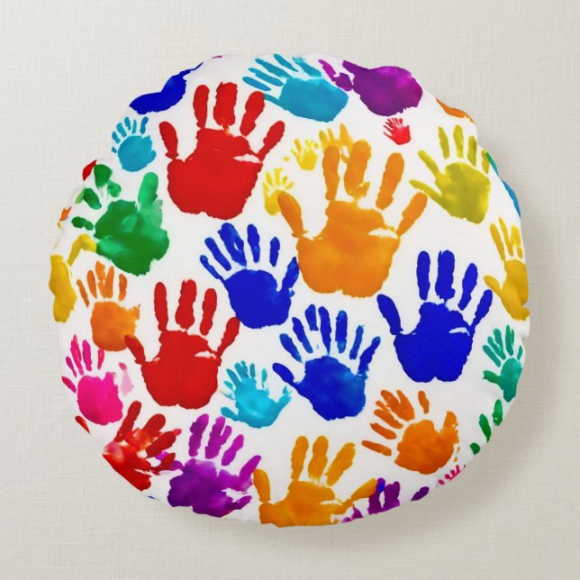 Colourful HandPrint Round Cushion (Front)