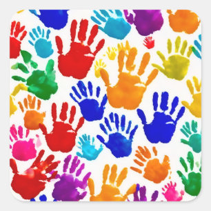 Colourful HandPrint Square Sticker