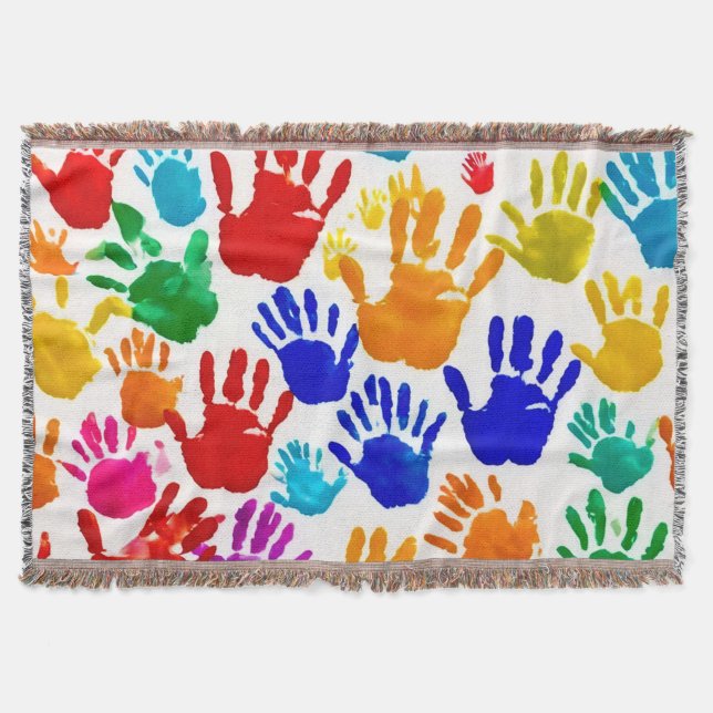 Colourful HandPrint Throw Blanket (Front)