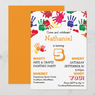 Colourful Handprints Kids 5th Birthday Party Invitation