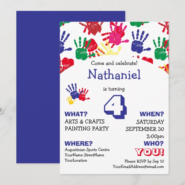Colourful Handprints Kids Birthday Party Invitation (Front/Back)