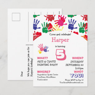 Colourful Handprints Kids CUSTOM AGE Birthday Part Holiday Postcard