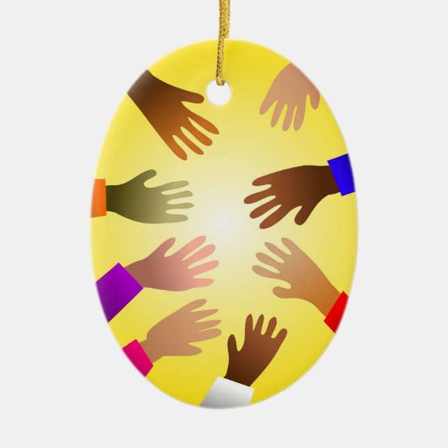 Colourful Hands Ceramic Tree Decoration (Front)