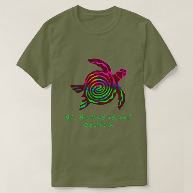 Colourful Handsome St. Simons Island GA Sea Turtle T-Shirt (Design Front)