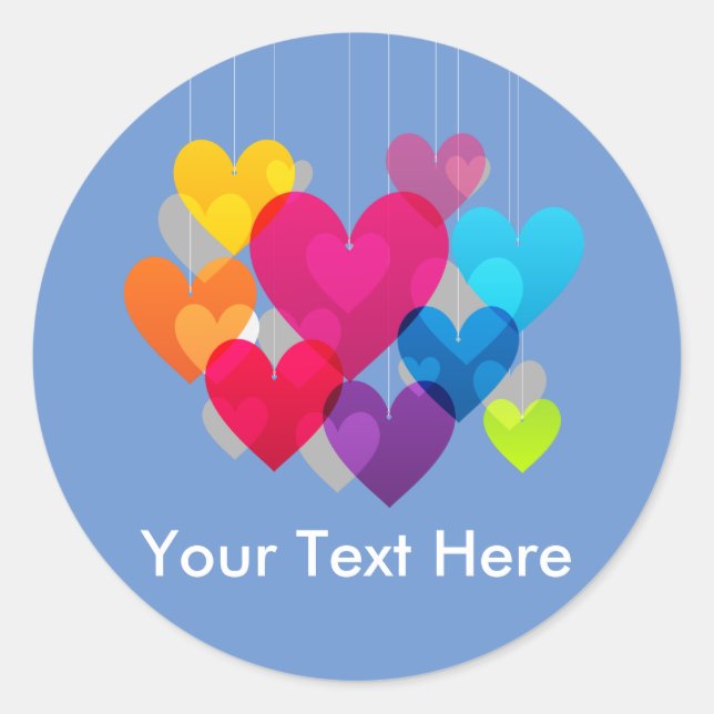 Colourful Hanging Hearts Personalised Classic Round Sticker (Front)