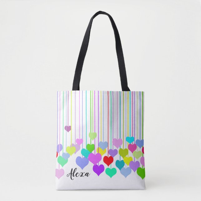 colourful hanging hearts tote bag (Front)