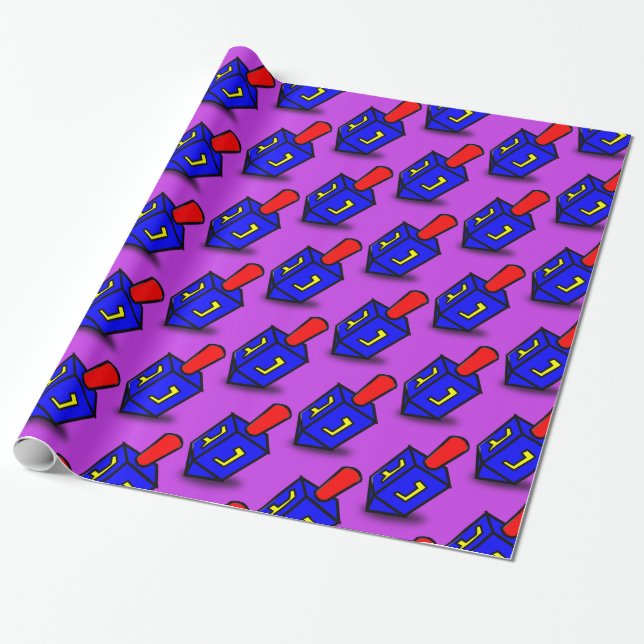 Colourful Hanukkah dreidl purple gift wrap (Unrolled)