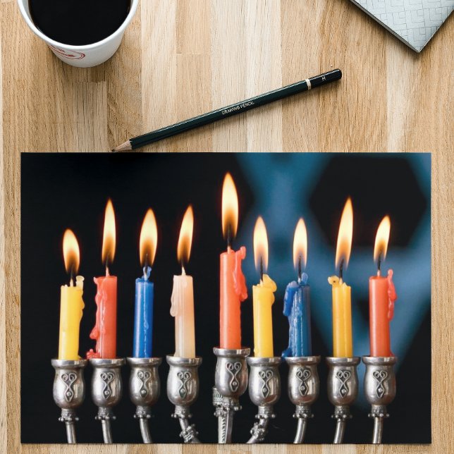 Colourful Hanukkah Menorah Candles Holiday Card (Creator Uploaded)
