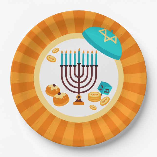 Colourful Hanukkah Party Paper Plate (Front)