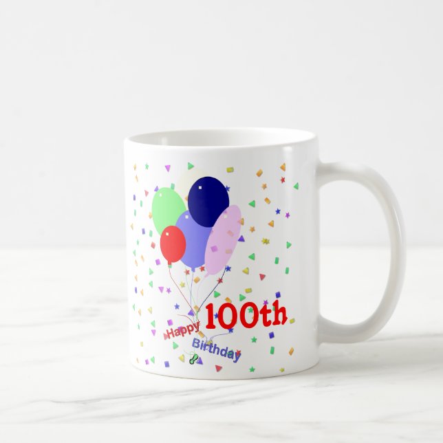 Colourful Happy 100th Birthday Balloons Coffee Mug (Right)