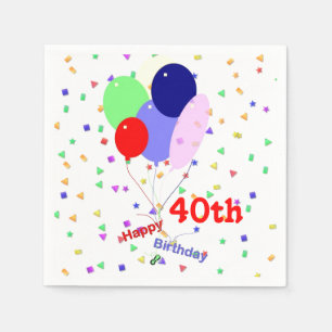 Colourful Happy 40th Birthday Balloons Napkin
