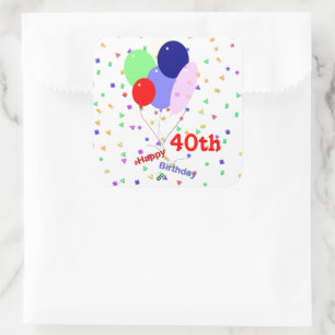 Colourful Happy 40th Birthday Balloons Square Sticker
